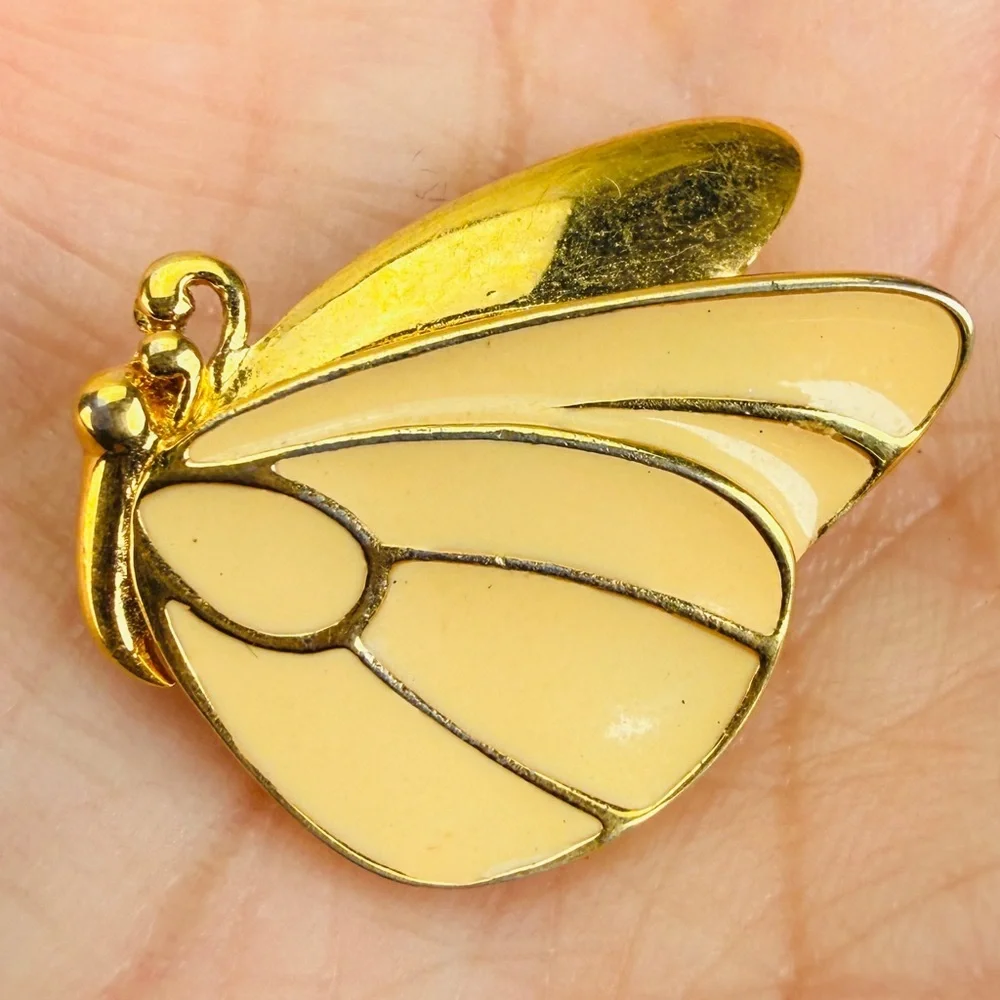 Goldtone vintage Yellow Butterfly Wing Brooch Pin
